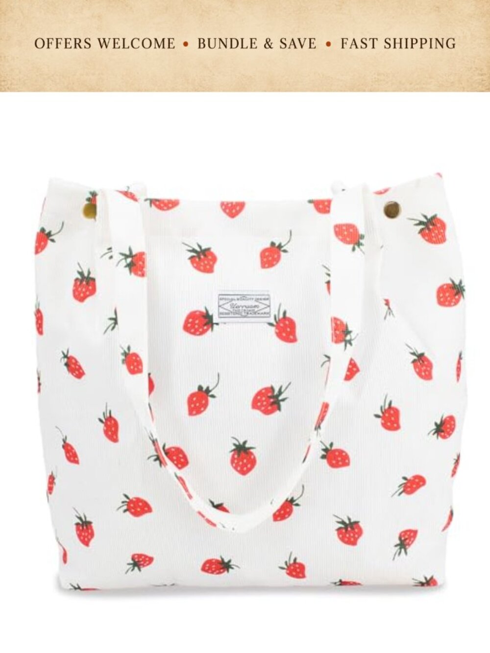 Corduroy Tote Bag with Inner Pockets Lightweight Washable Everyday Work
